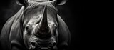 Fototapeta  - Monochrome South African fine art portrait black and white rhino Ceratotherium simum Copy space image Place for adding text or design
