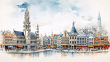 Fototapeta Paryż - Drawing of Brussels with landmark and popular for tourist attractions