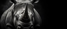 Monochrome South African Fine Art Portrait Black And White Rhino Ceratotherium Simum Copy Space Image Place For Adding Text Or Design