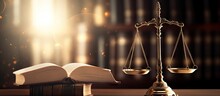 Legal Concept Image With Backlit Scales Of Justice And Row Of Law Books Hazy Lighting Is Suitable For Text Copy Copy Space Image Place For Adding Text Or Design