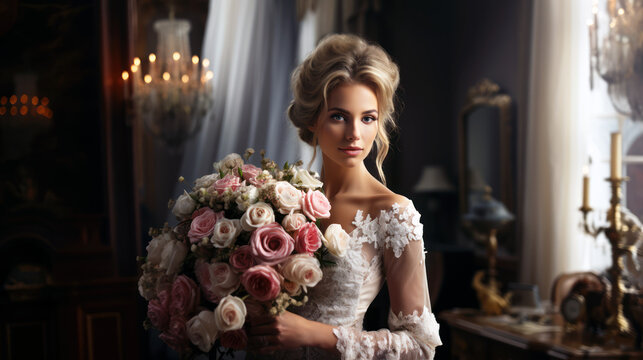 bride posing with white wedding gown portrait elegant luxurious dress bridal blonde
