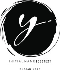 Poster - vector icon of letter y with ink stroke, hand drawn y letters Logo design. Brushstroke y Letter Logo, y-Letter Logo Design with grunge circle background.eps8