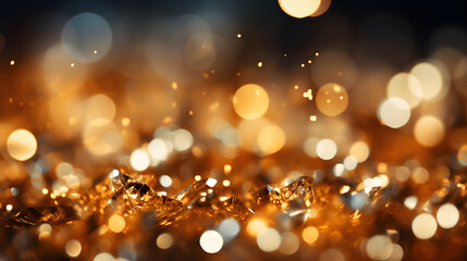Wall Mural - golden glitter christmas abstract background with bokeh defocused lights