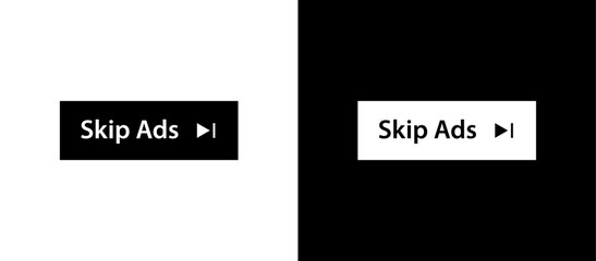 Skip ads button icon. Stop video ad logo symbol background. Online ad marketing stop sign.