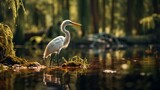 Fototapeta  - Elegant Egret Standing by the Pond