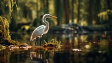 Elegant Egret Standing By The Pond