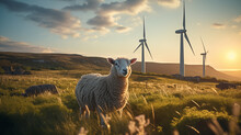 Sheep And Wind Turbine