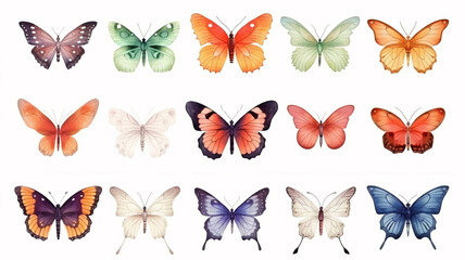 Wall Mural - Watercolor set of colorful butterfly