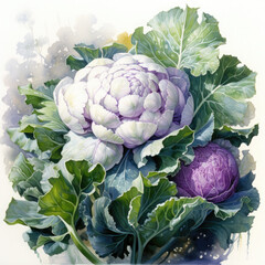 Watercolor Cauliflower Clipart illustration Generative Ai