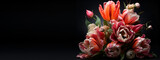 Fototapeta Kwiaty - Bouquet of flowers on dark background with empty space generated AI