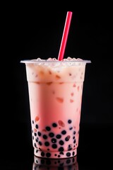 Wall Mural - A plastic cup filled with bubble tea and a red straw