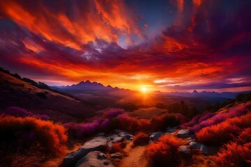 Wall Mural - an hd image capturing the awe-inspiring grandeur of a majestic sunset, painting the sky with vibrant