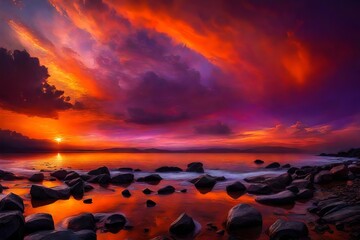 Wall Mural - an hd image capturing the awe-inspiring grandeur of a majestic sunset, painting the sky with vibrant