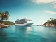 Luxury cruise ship departing from a tropical port