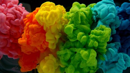 Poster - Colourful Rainbow Paint Drops Mixing in Water.