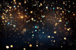 abstract blue and gold background with particles. golden light sparkle and star shape on dark endless space wallpaper. Christmas theme. Shiny texture, galaxy concept - generative ai