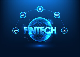 Fototapete - Fintech technology Fintech is inside the technology circle with finance icons. Shows financial institutions that have adopted technology. including the use of artificial intelligence