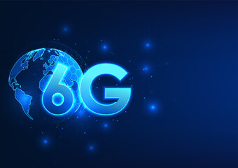 Poster - telecommunication technology, the world in front is a 6g signal with connection lines it represents 