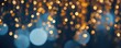 Radiant festive bliss. Bright bokeh circles creating abstract christmas glow. Shimmering holiday magic. Abstract blue and gold lights in defocused night sky