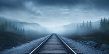 Rail Tracks Carrying A Train Through An Overcast Sky