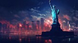 Fototapeta  - Skyline of New York city at night, generative AI .