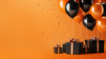 black balloons on an orange festive background
