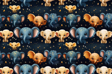 Wall Mural - seamless pattern with cute elephants on dark background