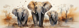 Fototapeta  - watercolor elephants