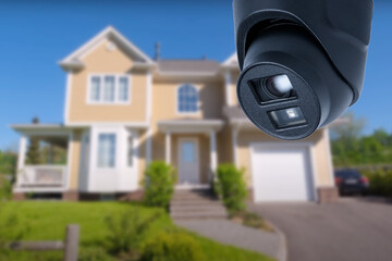 Poster - Security camera and private house on the background.