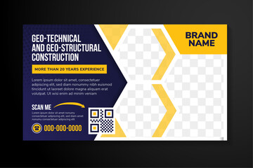 Poster - geo technical and geo structural construction flyer design template. management services banner post