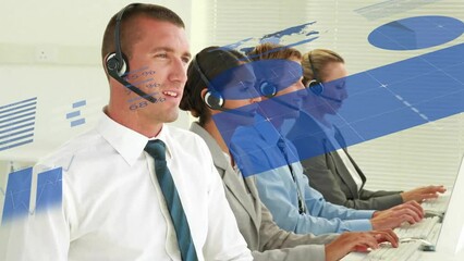 Poster - Animation of financial data processing over diverse business people in office
