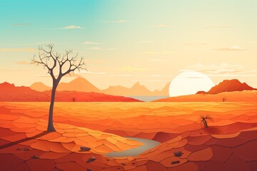 Sticker - Graphic illustration of a dry desert because of low rainfall and drought