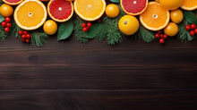 Fruits And Vegetables On Wooden Background