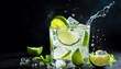 a glass with ice and limes