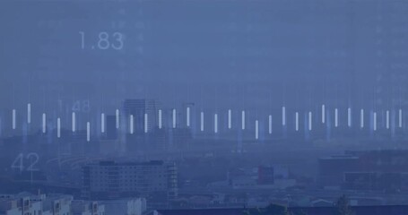 Canvas Print - Animation of financial data processing over cityscape