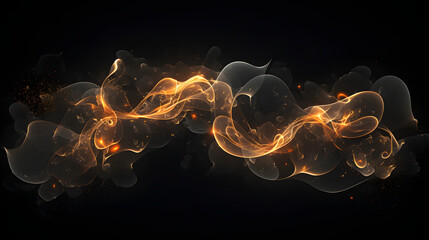 Wall Mural - Abstract shiny color gold wave light effect illustration glow element dark background generativ ai
