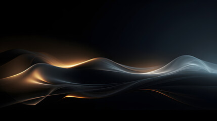 Wall Mural - Abstract shiny color gold wave light effect illustration glow element dark background generativ ai