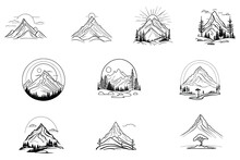 Set Of Mountain Line Art Designs