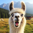 Photo of a Shocked real llama on nature background. ai generative
