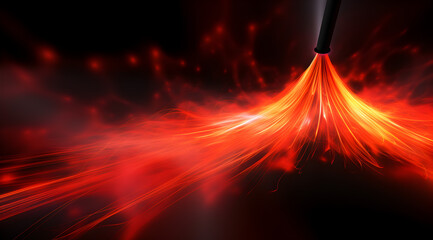 Wall Mural - A hot infernal stream of red glowing neon hot lava pouring out on floor from a metal black tube.