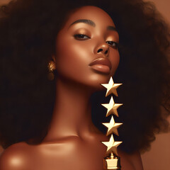 Sticker - portrait of a afro woman with golden star award