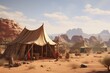 Tourist tent in Wadi Rum desert in Jordan, Middle East, tent encampment in a desert environment, AI Generated