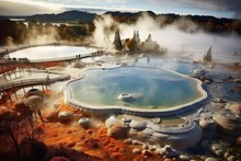 Hot Spring In Yellowstone National Park, Wyoming, United States Of America, Te Puia Thermal Park. Rotorua Town, New Zealand, AI Generated