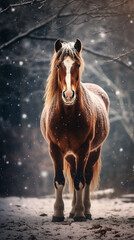 Canvas Print - cavalo em cenário de inverno com neve 