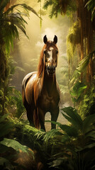 Wall Mural - cavalo em fundo de selva exótica fresca,