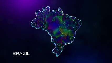 Wall Mural - futuristic sweet motion reveal brazil map polygonal blue purple colorful connected lines dots and tr