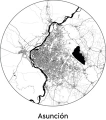 Minimal City Map of Asuncion (Paraguay, South America) black white vector illustration