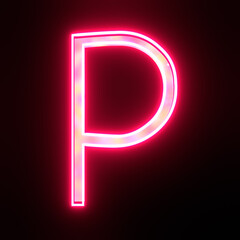 Poster - Neon alphabet letter p on black background for education concept