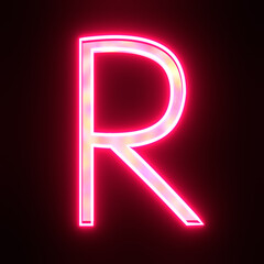 Poster - Neon alphabet letter r on black background for education concept