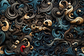 Poster - abstract background with swirls and waves in blue and orange colors